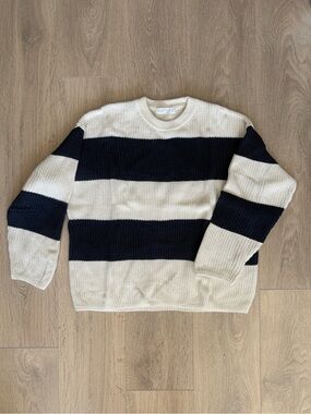 Primark Womens Striped Crewneck Sweater in Cream and Navy